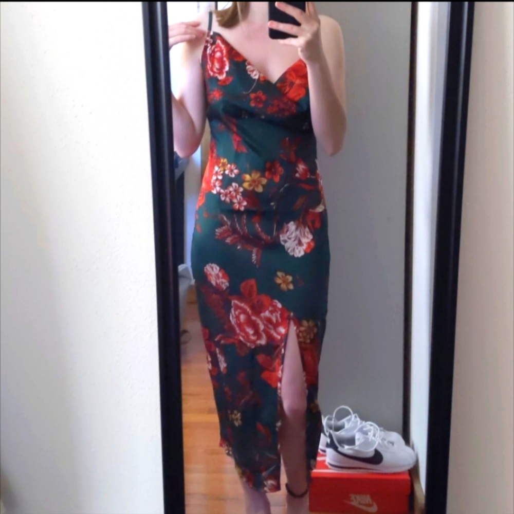 Satin Cowl Midi Dress